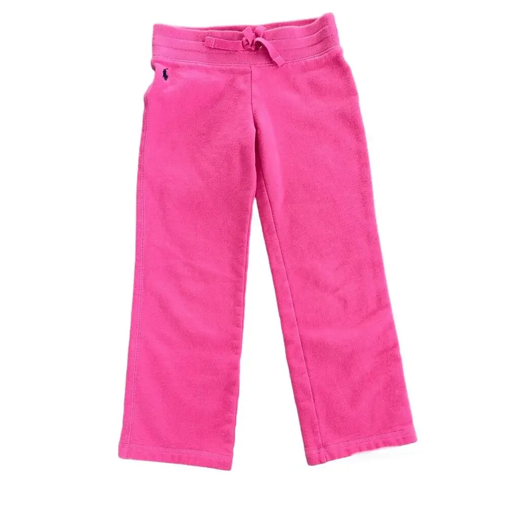 Girls 6 Ralph Lauren Hot Pink Straight Leg Sweat Pants Navy Blue Polo Pony